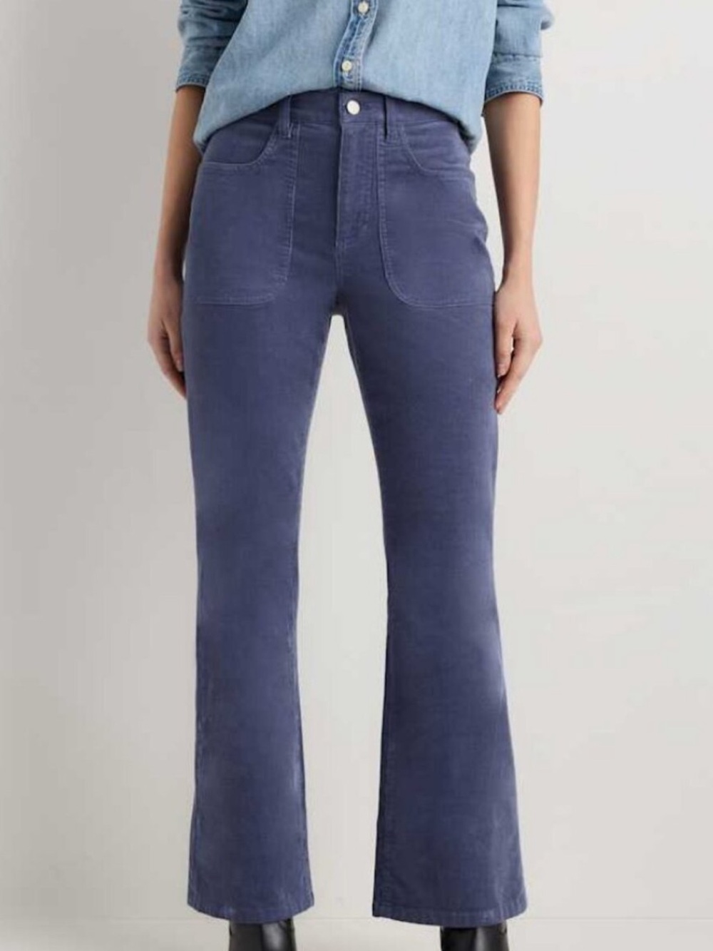 Quince Organic Stretch Corduroy Flare Pants in Storm Blue